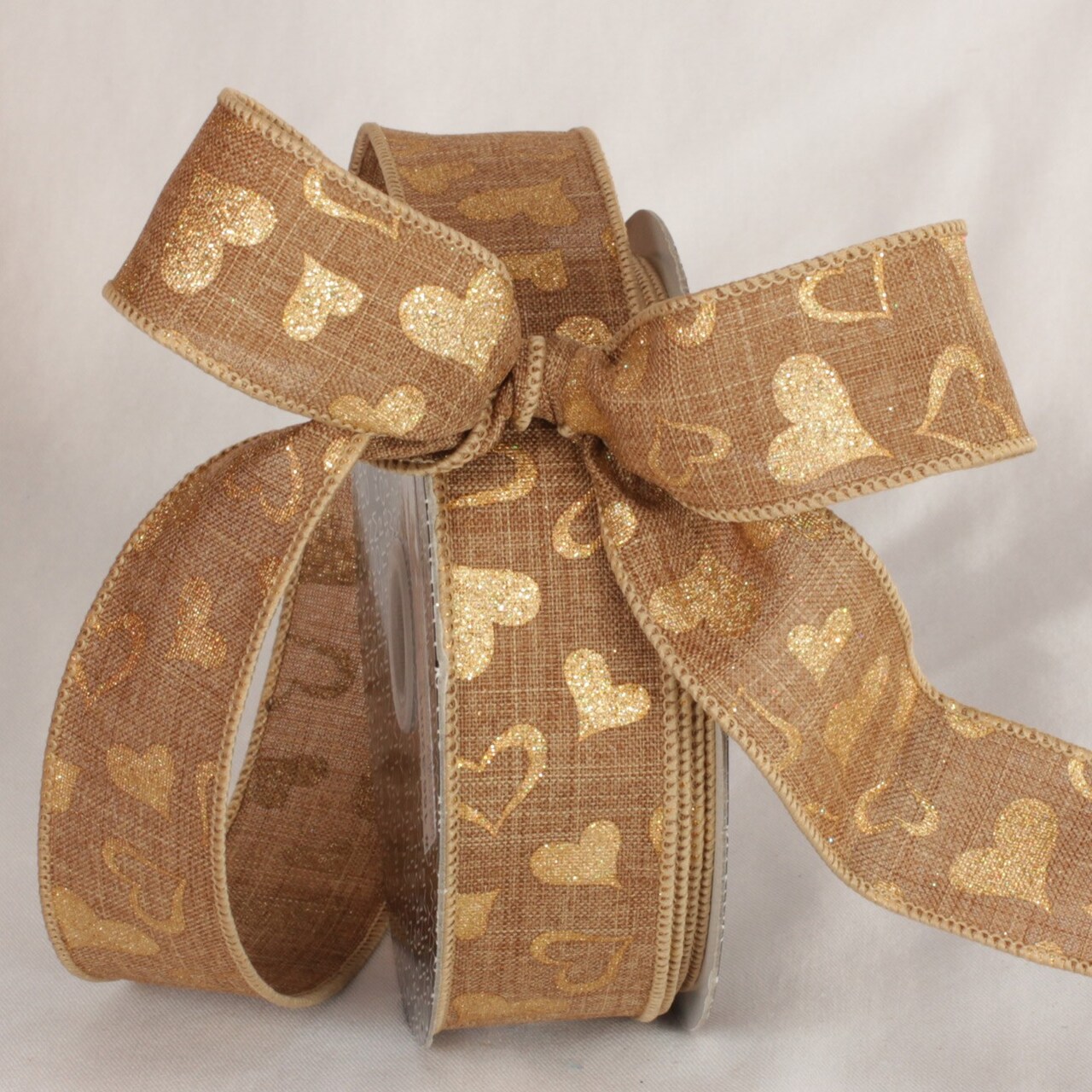 The Ribbon People Light Brown and Gold Valentine Day Wired Craft Ribbon 1.5" x 40 Yards